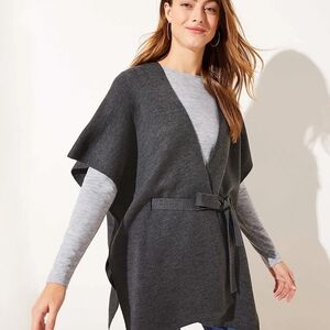 Women's LOFT Charcoal Heather Gray Open Belted Knit Wrap Sweater XS/S, NWT